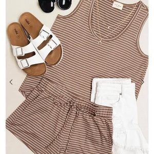 Taupe Striped Loungewear Set